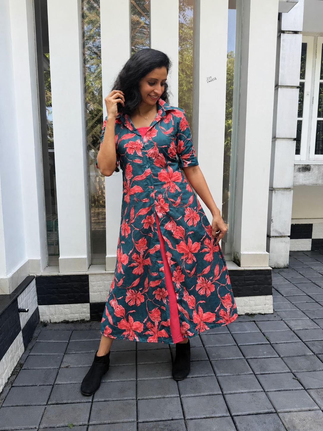 Floral Hacoba Jacket Style Cotton Kurti