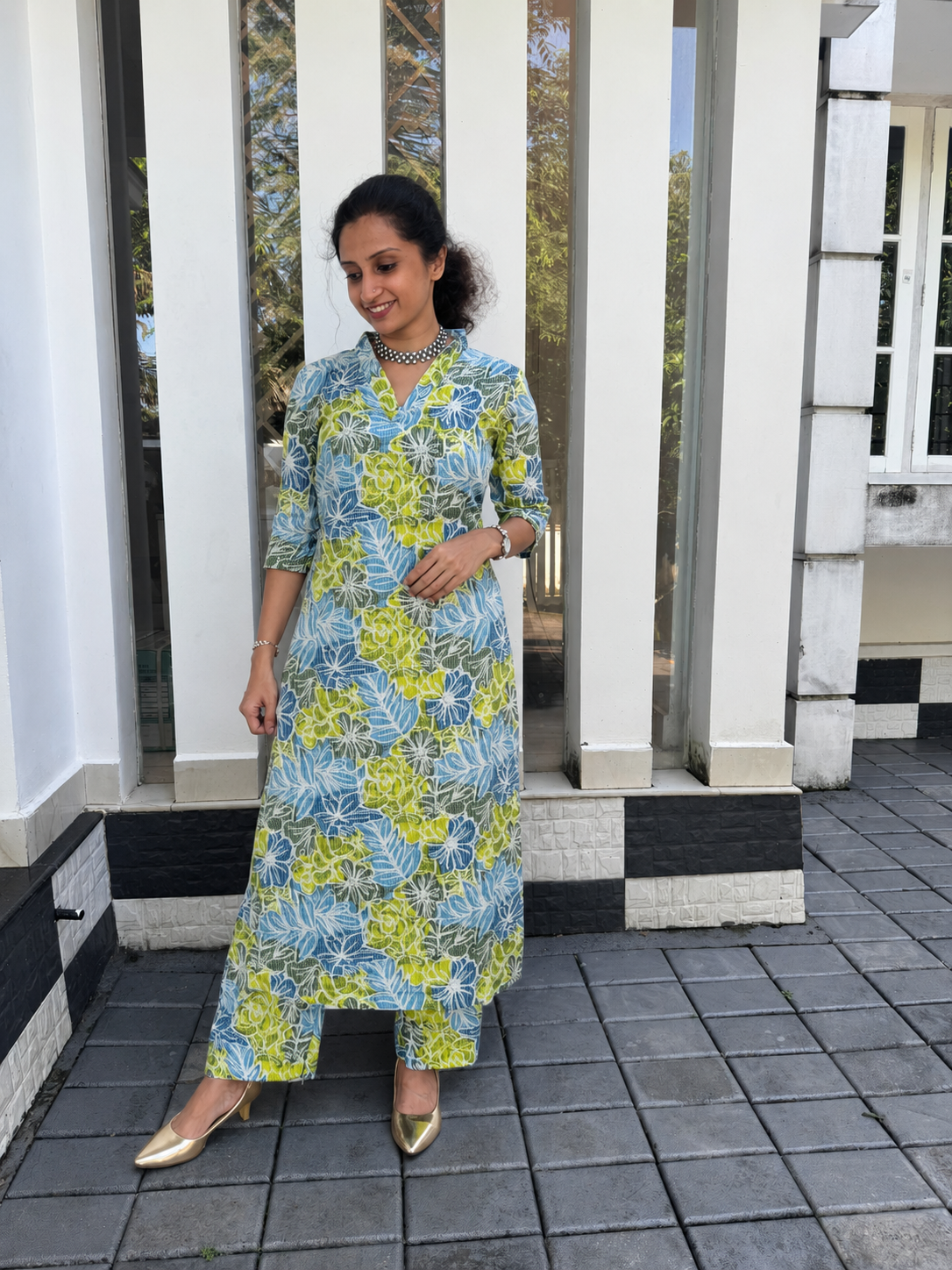 Blue Lime Floral Cotton Cord Set