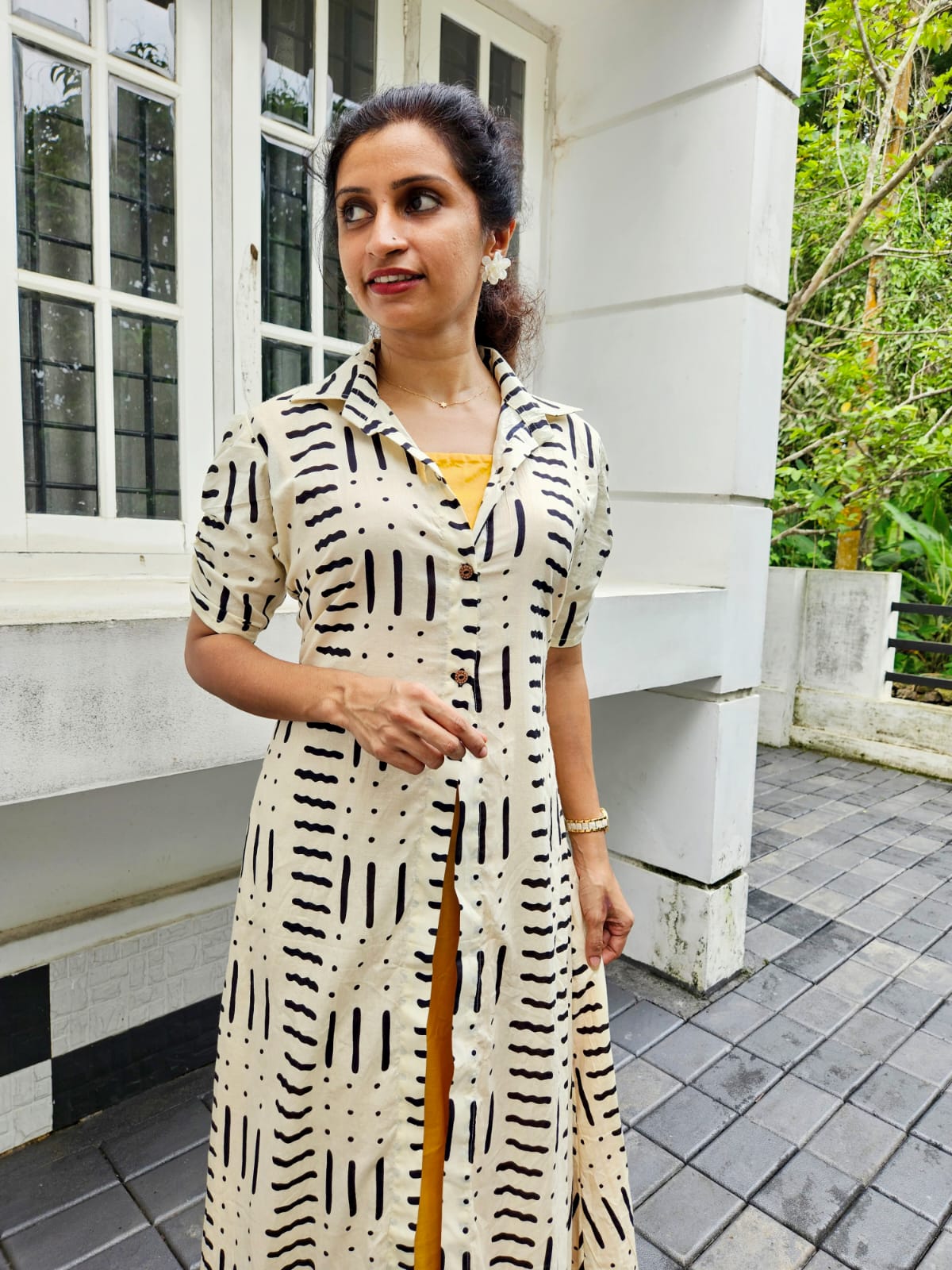 Ivory Abstract Print Cotton Jacket Dress