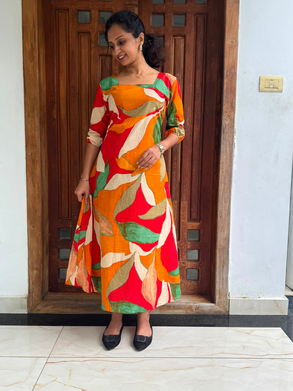 Multicolour Printed Cotton A-Line Top