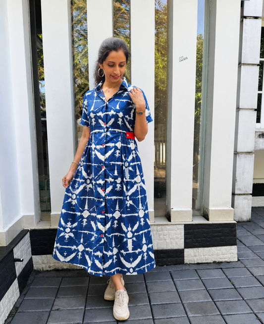 Indigo Blue Tie-Dye Shirt Frock Cotton Kurti
