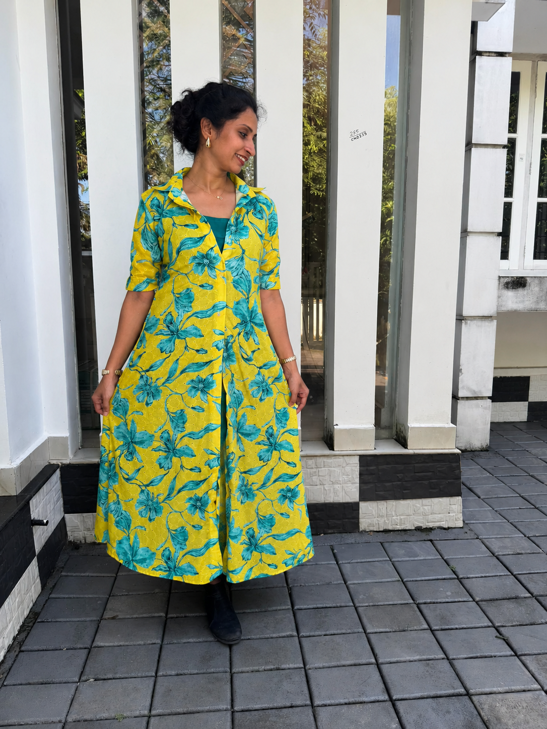 Floral Hacoba Jacket Style Cotton Kurti