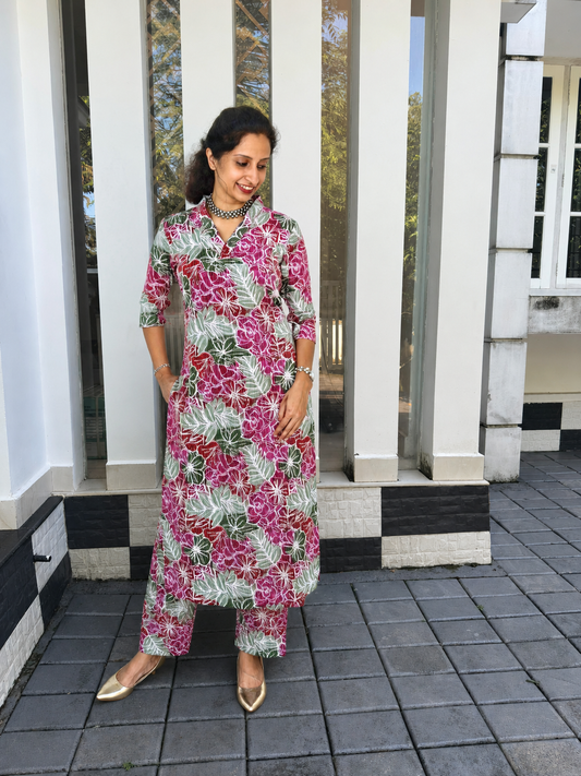Pink & Grey Floral Kantha Cotton Cord Set