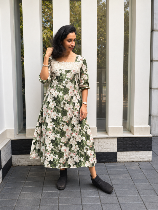 Floral Cotton Lace Yoke Dress