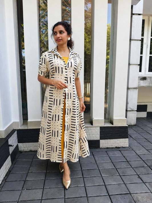 Ivory Abstract Print Cotton Jacket Dress