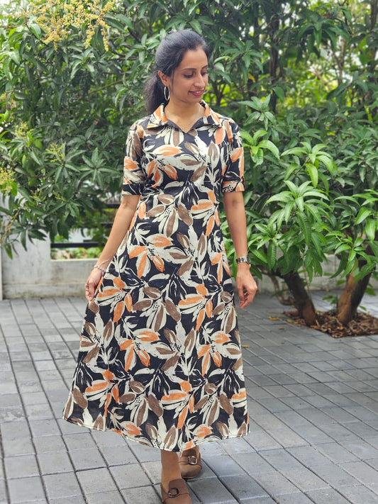 Black Abstract Floral Vatican Foil Cotton A-Line Kurti