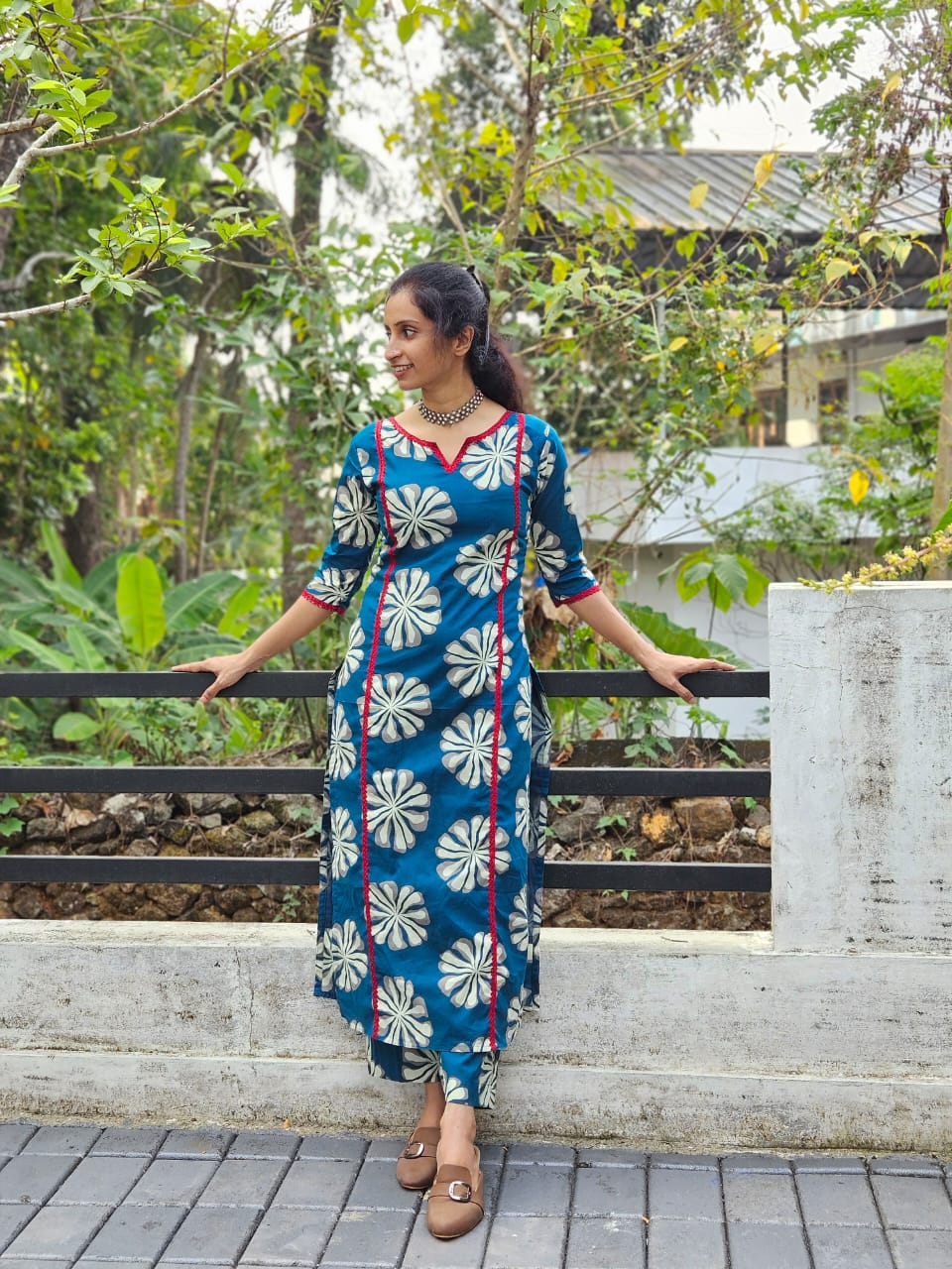 Teal Blue Floral Cotton Cord Set