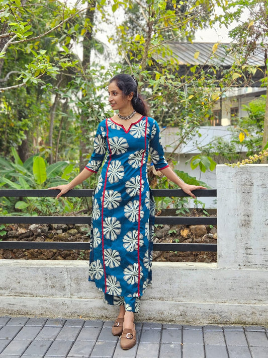 Teal Blue Floral Cotton Cord Set